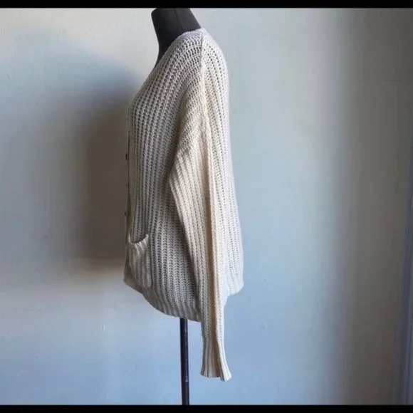 BDG sz SP button down open knit lace up back v-neck cardigan sweater - Picture 4 of 8